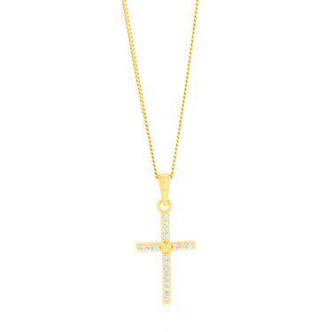 Sterling Silver Gold Plated Cubic Zirconia Cross Pendant
