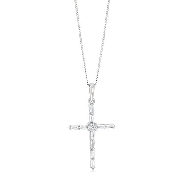 Sterling Silver Rhodium Plated Cubic Zirconia Fancy Cross Pendant