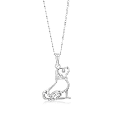 Sterling Silver Rhodium Plated Cubic Zirconia Dog Pendant