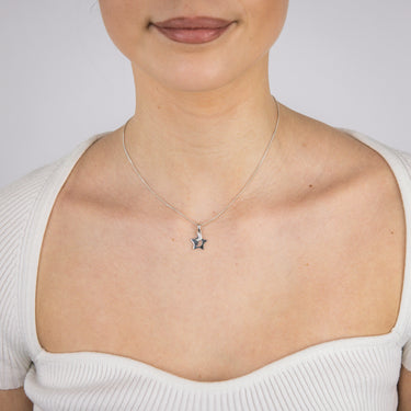 Sterling Silver Rhodium Plated Cubic Zirconia Moon And Star Pendant