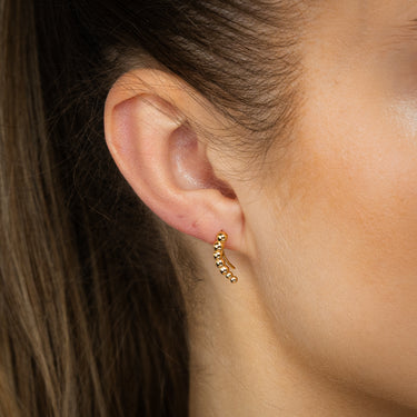 Sterling Silver Gold Plated Beaded Curved Bar Hook Earrings