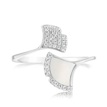 Sterling Silver Rhodium Plated Cubic Zirconia Dolphin Tail Ring