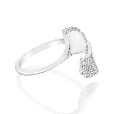 Sterling Silver Rhodium Plated Cubic Zirconia Dolphin Tail Ring