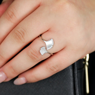 Sterling Silver Rhodium Plated Cubic Zirconia Dolphin Tail Ring