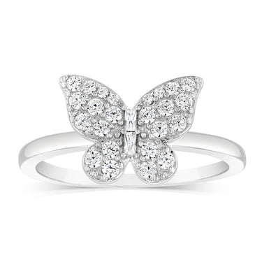 Sterling Silver Rhodium Plated Cubic Zirconia Butterfly Ring