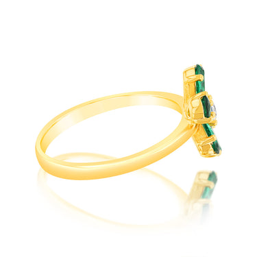 Sterling Silver Gold Plated Green Cubic Zirconia Flower Ring