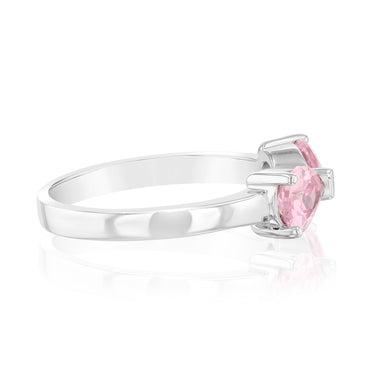 Sterling Silver Rhodium Plated Pink Pear Shaped Cubic Zirconia Ring
