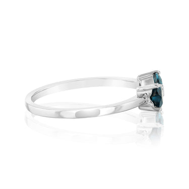 Sterling Silver Rhodium Plated Blue Heart Shaped Cubic Zirconia Ring