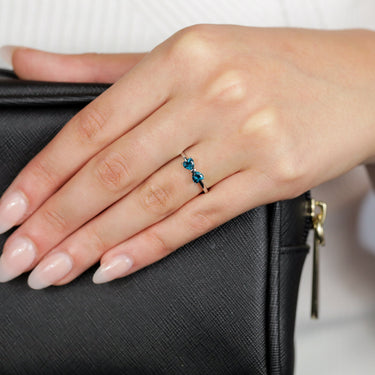 Sterling Silver Rhodium Plated Blue Heart Shaped Cubic Zirconia Ring