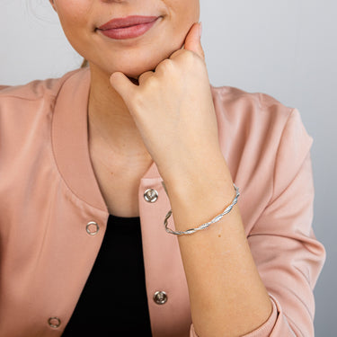 Sterling Silver Plain And Textured Twisted Bangle