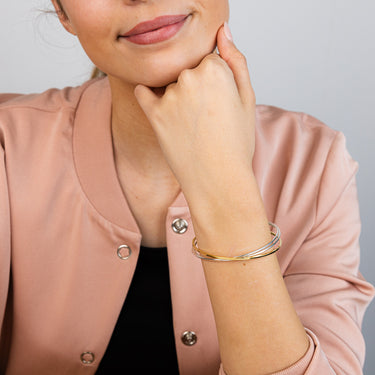 Sterling Silver And Gold Plated Two Tone Set of Three 65mm Bangles