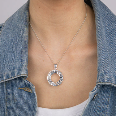 Sterling Silver Greek Key Open Round Pendant