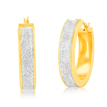 Sterling Silver Gold Plated Glitter Silver Enamel Oval Hoop Earrings