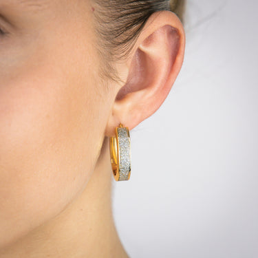 Sterling Silver Gold Plated Glitter Silver Enamel Oval Hoop Earrings