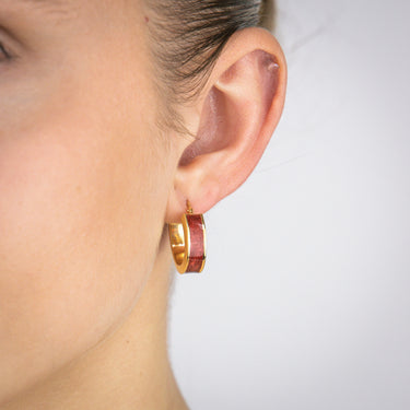 Sterling Silver Gold Plated Red Enamel Round 15mm Hoop Earrings