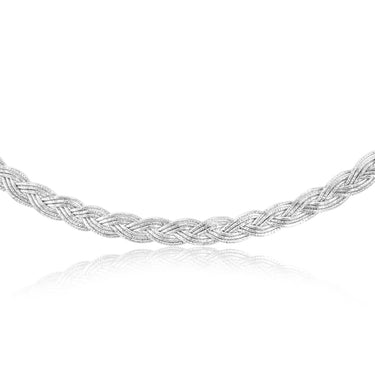 Sterling Silver Rhodium Plated Fancy Braided Broad 45cm Chain