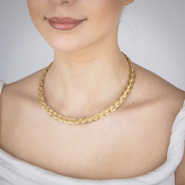 Sterling Silver Gold Plated Braided Broad 45cm Chain
