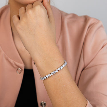 Sterling Silver Rhodium Plated 5mm Cubic Zirconia 18.4cm Bracelet