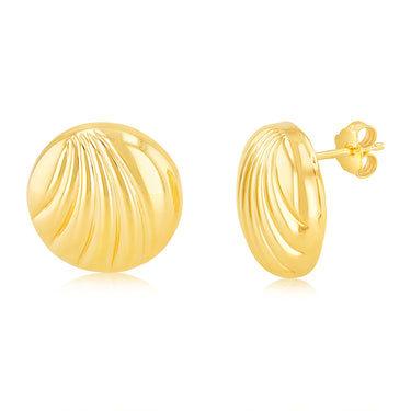 Sterling Silver Gold Plated Round Shell Pattern Stud Earrings