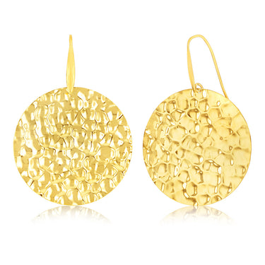 Sterling Silver Gold Plated Round Patterned Hook Earrings