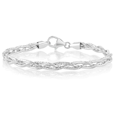 Sterling Silver Rhodium Plated Fancy Braided 19cm Bracelet