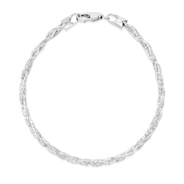 Sterling Silver Rhodium Plated Fancy Braided 19cm Bracelet