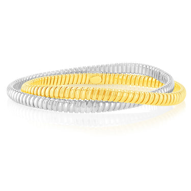 Sterling Silver And Gold Plated Two Tone Rounded Ribbed Double 68mm Bangle