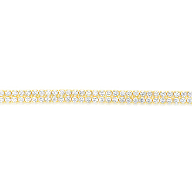 Sterling Silver Gold Plated 2mm Cubic Zirconia Double Row 16+3cm Tennis Bracelet