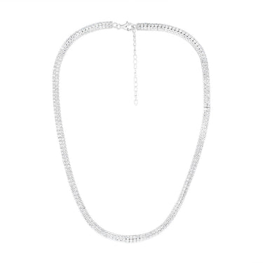 Sterling Silver Rhodium Plated 2mm Cubic Zirconia Two Row 40+5cm Tennis Chain