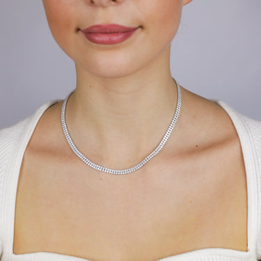 Sterling Silver Rhodium Plated 2mm Cubic Zirconia Two Row 40+5cm Tennis Chain