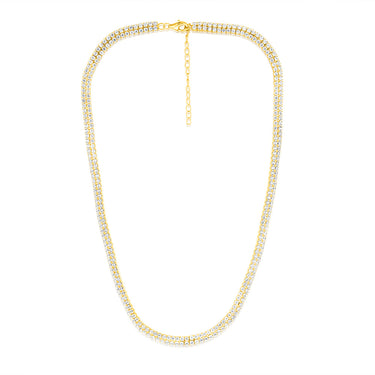 Sterling Silver Gold Plated 2mm Cubic Zirconia Two Row 40+5cm Tennis Chain
