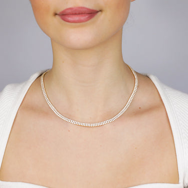 Sterling Silver Gold Plated 2mm Cubic Zirconia Two Row 40+5cm Tennis Chain