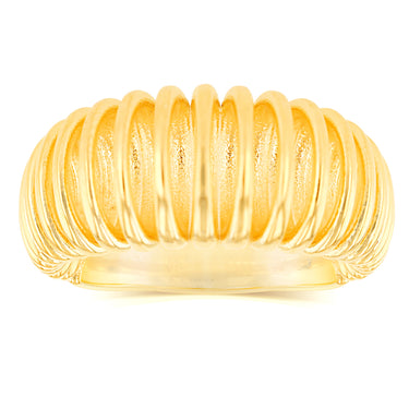 Sterling Silver Gold Plated Domed Ridged Chunky Ring