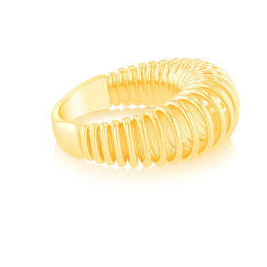 Sterling Silver Gold Plated Domed Ridged Chunky Ring