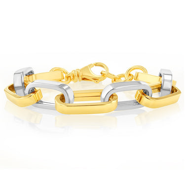 Sterling Silver Two Tone Paperclip 19+1cm Bracelet