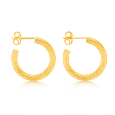 Sterling Silver Gold Plated Textured 15mm 3/4th Hoop Earrings