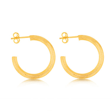 Sterling Silver Gold Plated Textured 20mm 3/4th Hoop Earrings
