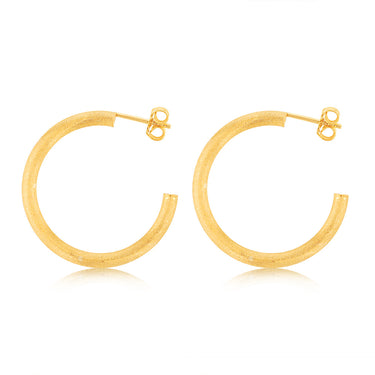 Sterling Silver Gold Plated Textured 25mm 3/4th Hoop Earrings
