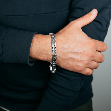 Sterling Silver Fancy 250 Gauge Curb And Green Link 23cm Bracelet