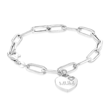 Sterling Silver Mum Heart Charm Paperclip 19cm Bracelet