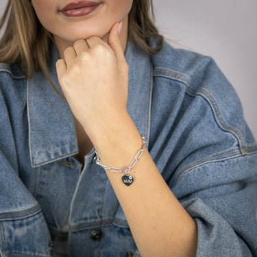 Sterling Silver Mum Heart Charm Paperclip 19cm Bracelet