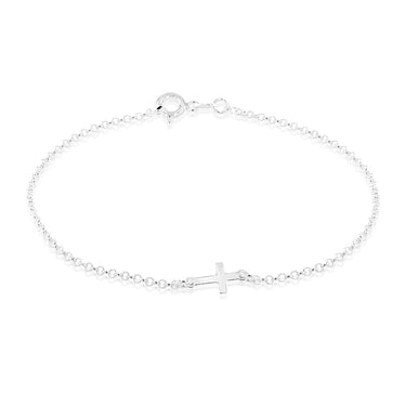 Sterling Silver Plain Cross 19cm Bracelet