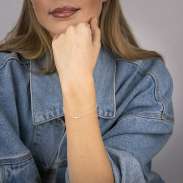 Sterling Silver Plain Cross 19cm Bracelet