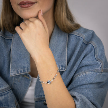 Sterling Silver Heart Paperclip 19cm Bracelet