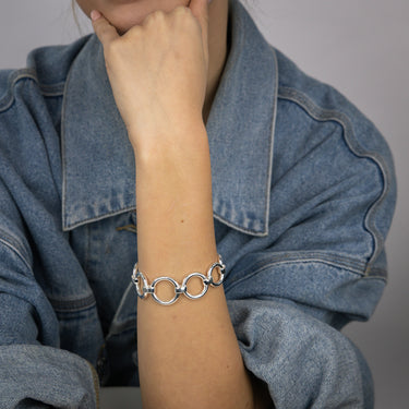 Sterling Silver Graduating Circles Link 19cm Bracelet