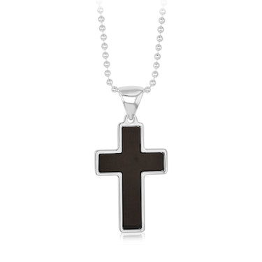 Sterling Silver Onyx Paste Black Cross On 50cm Ball Chain