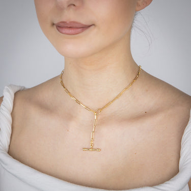 Sterling Silver Gold Plated Toggle Bar Paperclip 45cm Chain