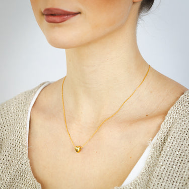 Sterling Silver Gold Plated Mini Puffed Heart Pendant On Chain