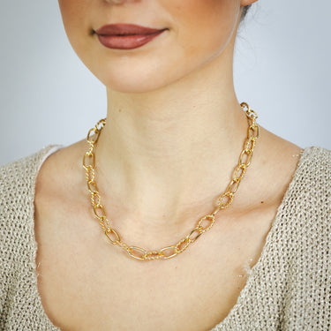 Sterling Silver Gold Plated Fancy Chunky Paperclip 45cm Chain