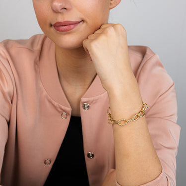 Sterling Silver Gold Plated Fancy Chunky Paperclip 19cm Bracelet